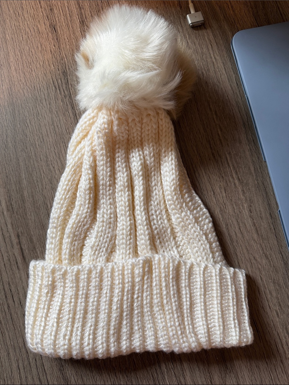 BCBGeneration Cream Knit Pom Pom Beanie